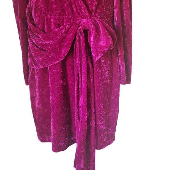 Shoshanna Caroline Mini Dress  Velvet Long Sleeves V Neck Bow Size 6 - Picture 6 of 8
